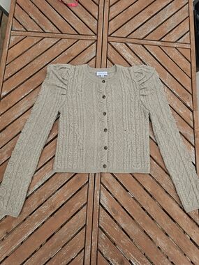 Something Navy Cream Cable Knit Puff Shoulder Cardigan